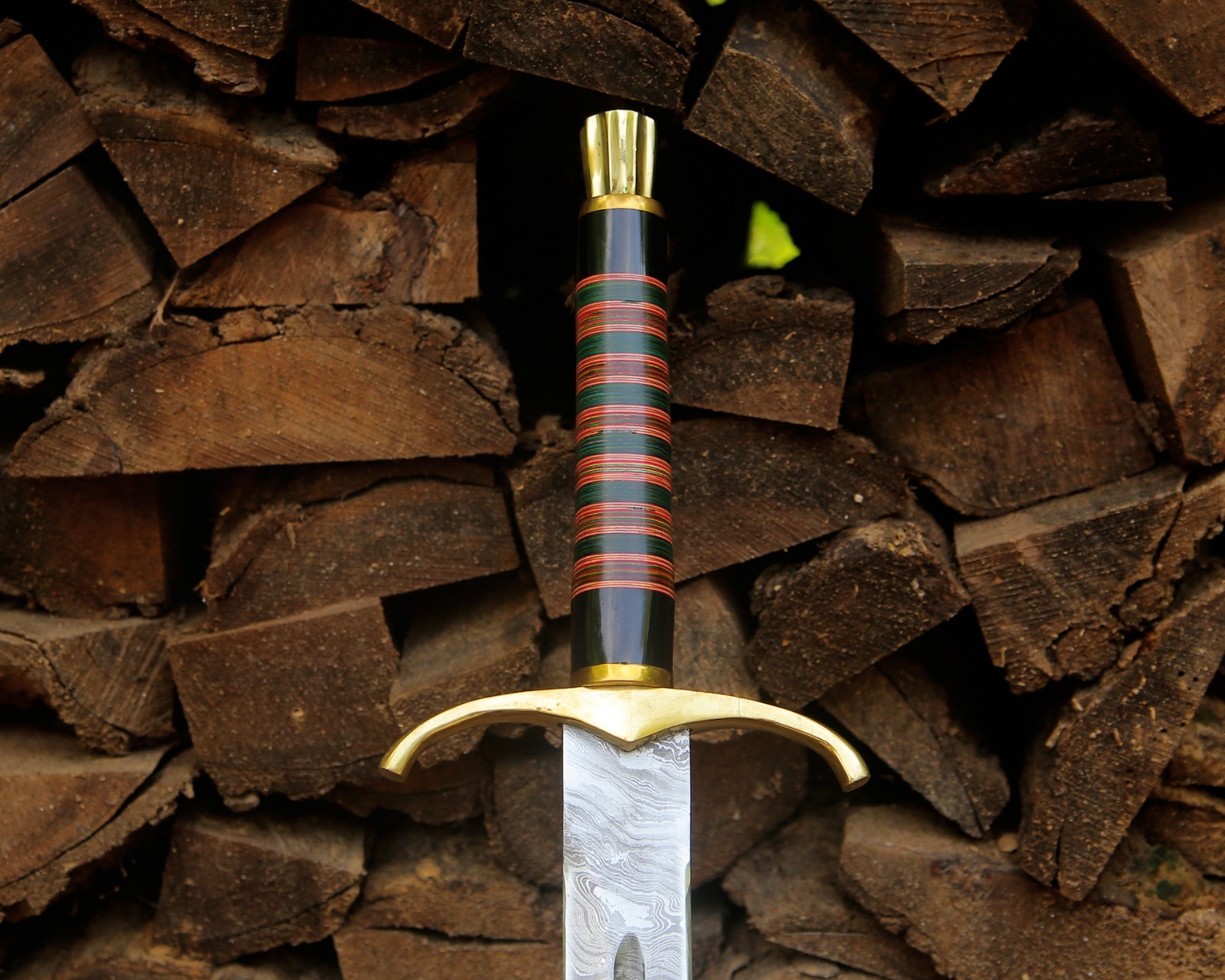 Hand Forged Damascus Steel Arming Sword Medieval Knight Collector Gift w/ Pouch.