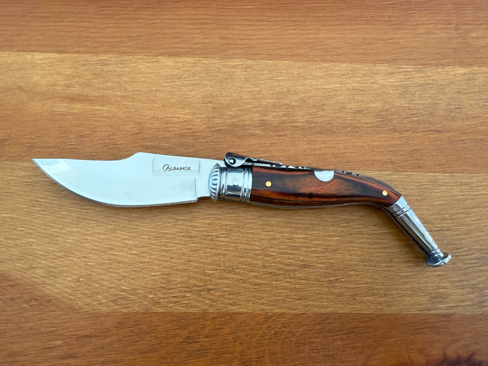 3” Spanish Navaja Jerezana Folding Knife Red Stamina Wood Scales With Ratchet