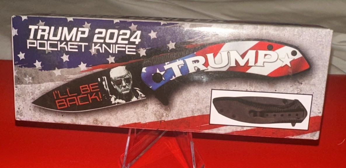 Trump 2024 Pocket Knife “I’ll Be Back” On 3 1/2” Blade New Sealed in Box