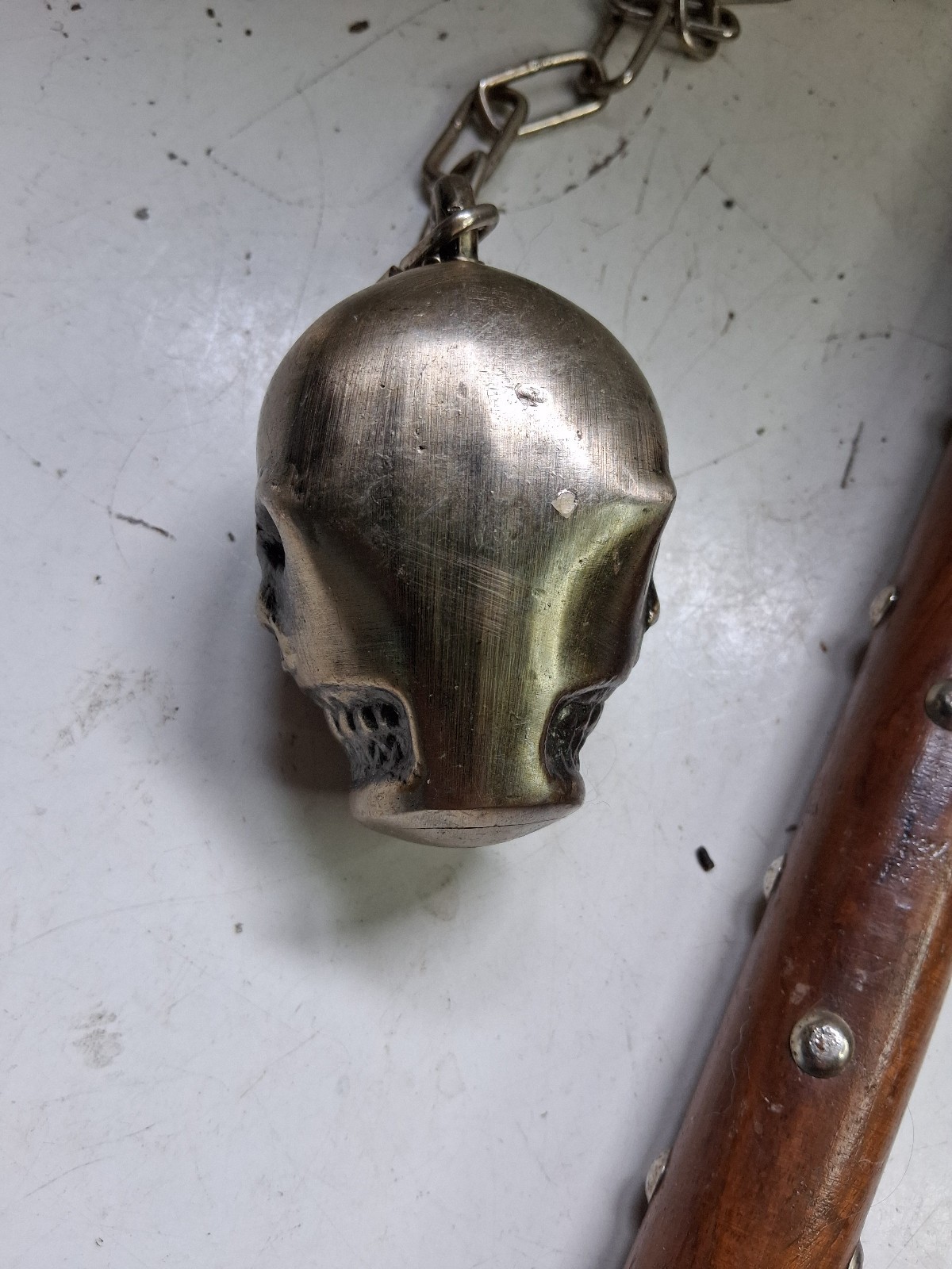 Medieval Style Decorative Dual Skull Face Flail Mace. 21″ Long