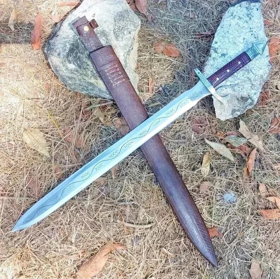 34″ Long Medieval Viking Sword | Handmade Carbon Steel Blade | Hunting | Camping