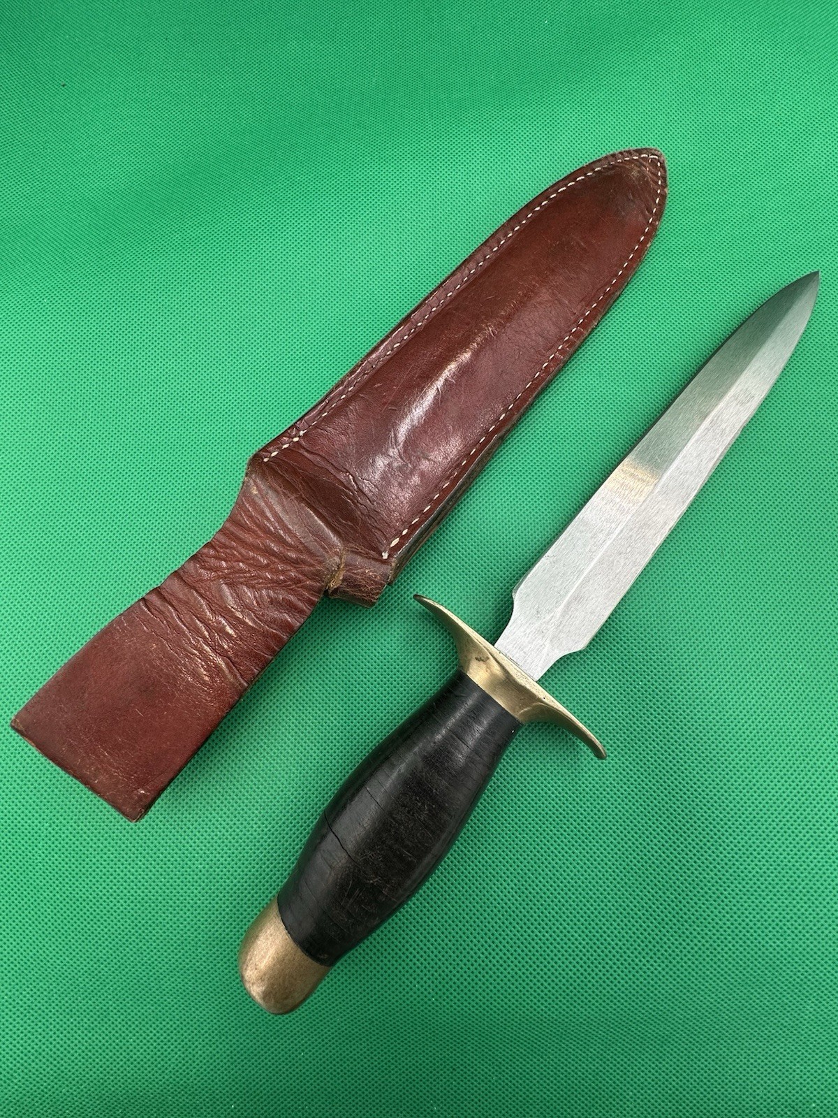 Vintage Italy Stiletto Double Edged Spear Point Fighting Knife With Sheath
