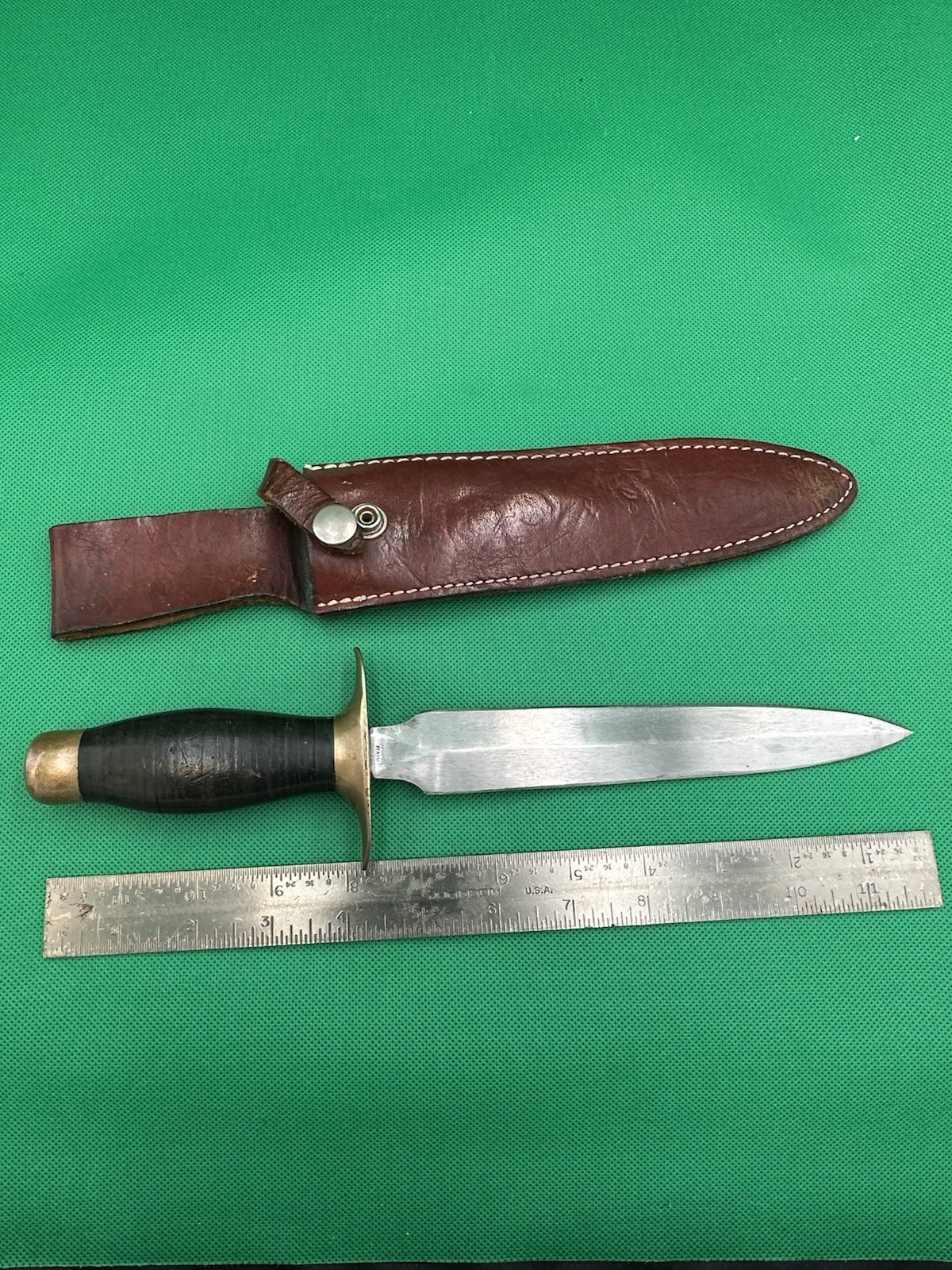 Vintage Italy Stiletto Double Edged Spear Point Fighting Knife With Sheath
