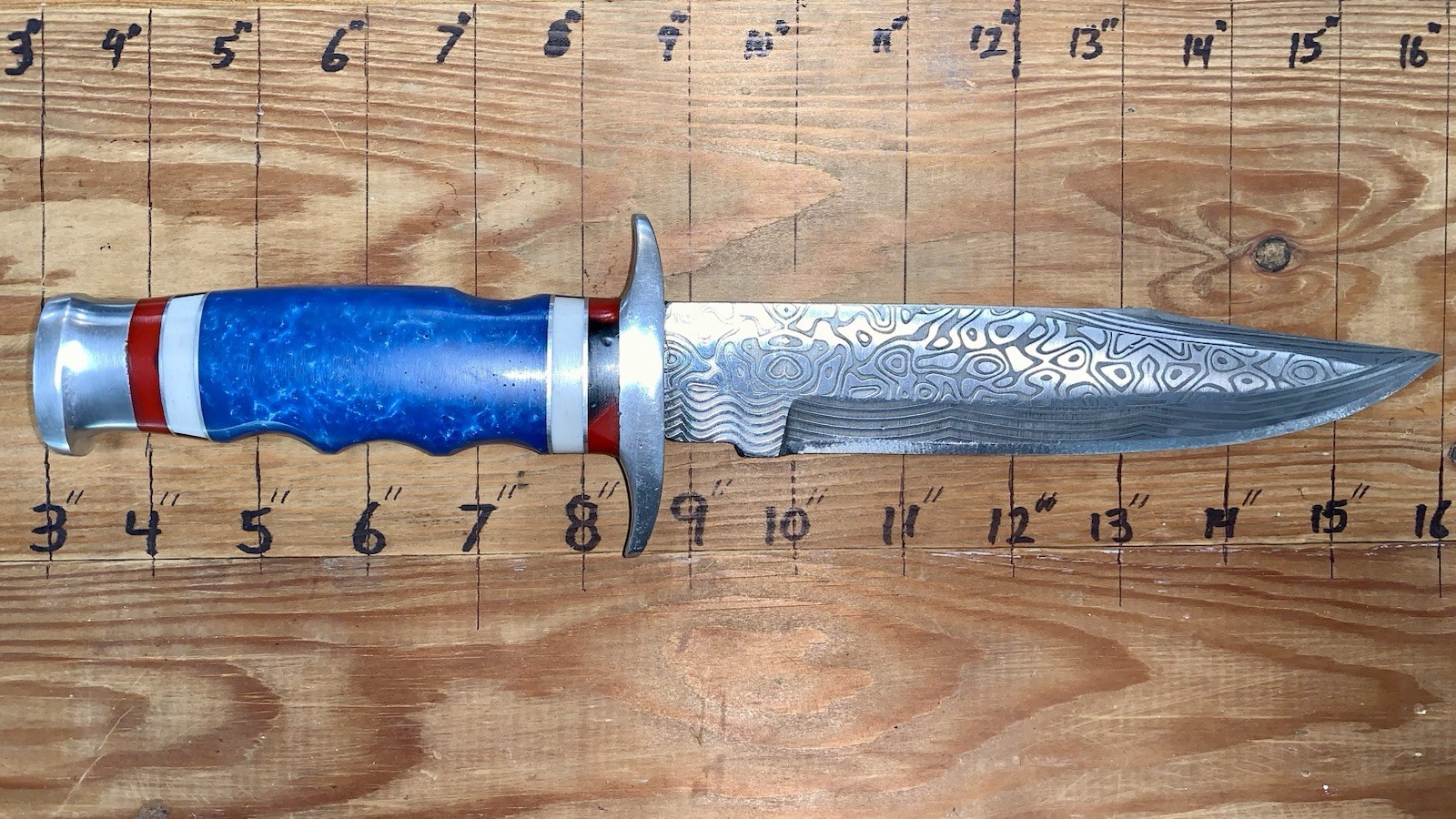Custom Hand Forged Hunting Knife Laser Etched Damascus w/ Leather Sheath