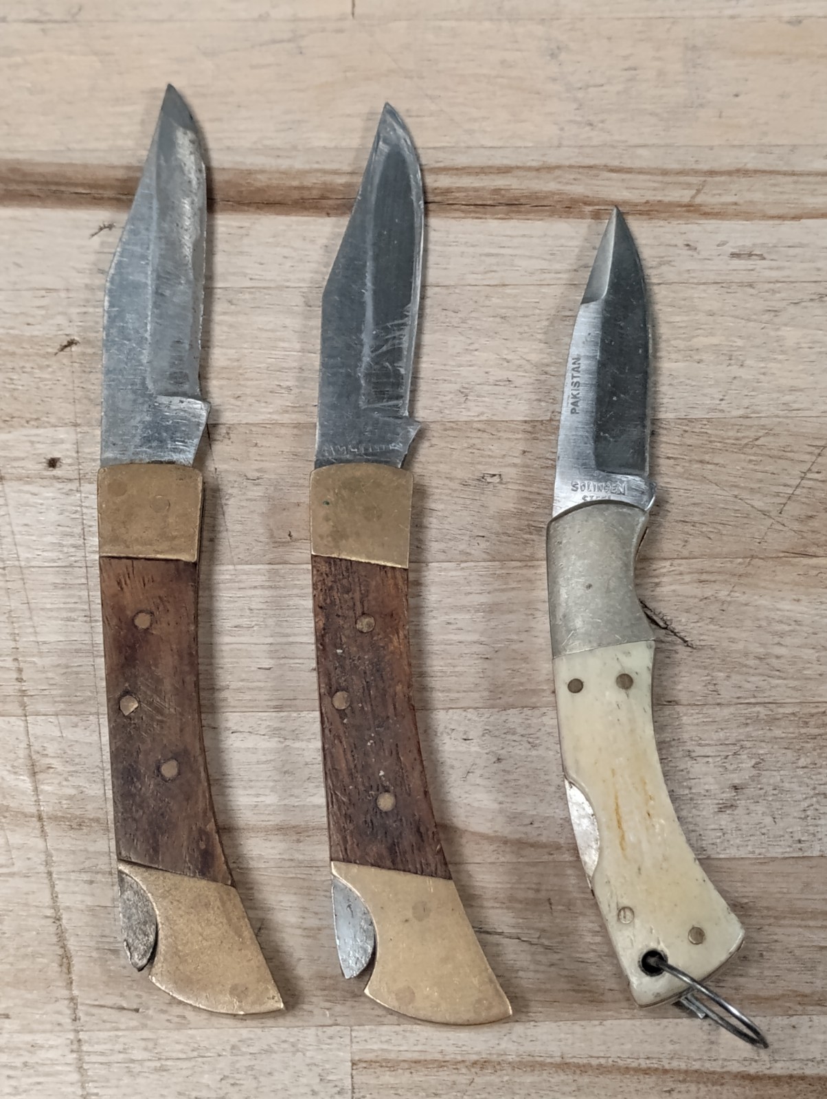 3 Vintage Brass And Wood/Bone With Pretty Nice Blades Lot