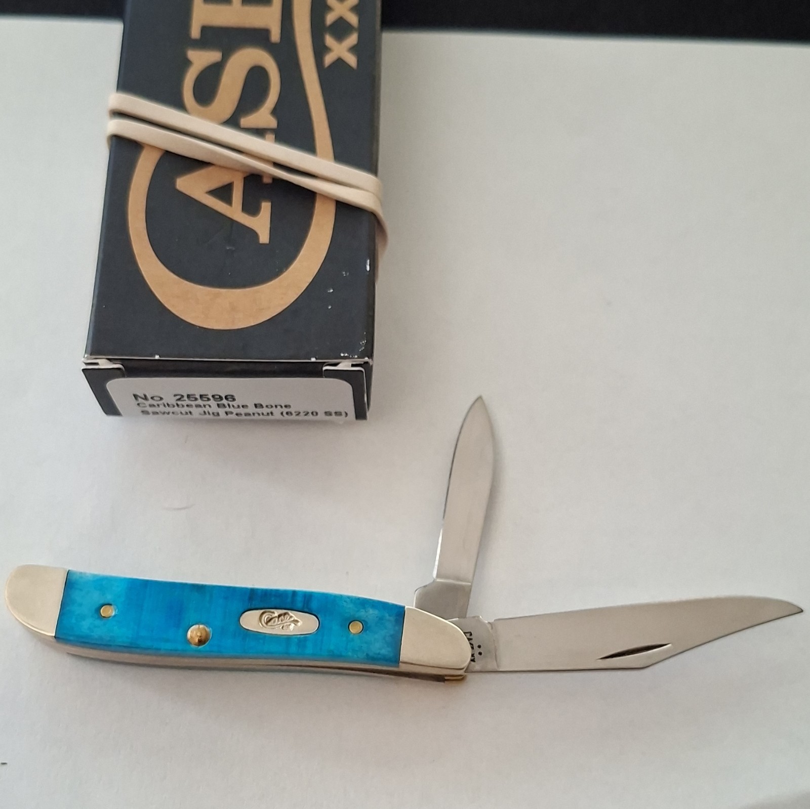 Case XX 25596 Peanut 2-Blade Slipjoint Caribbean Blue Bone SS Under 2.75in