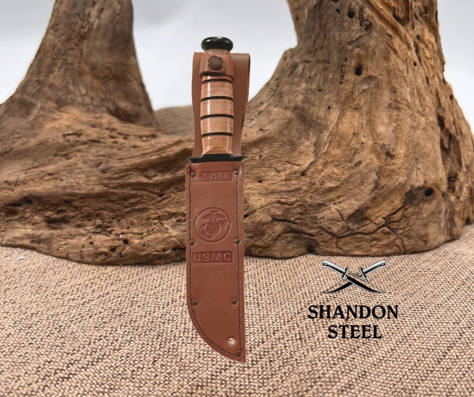 KA-BAR USA 1217 Brown Leather Replacement Sheath USMC Logo Fits Knife 7″ Blade
