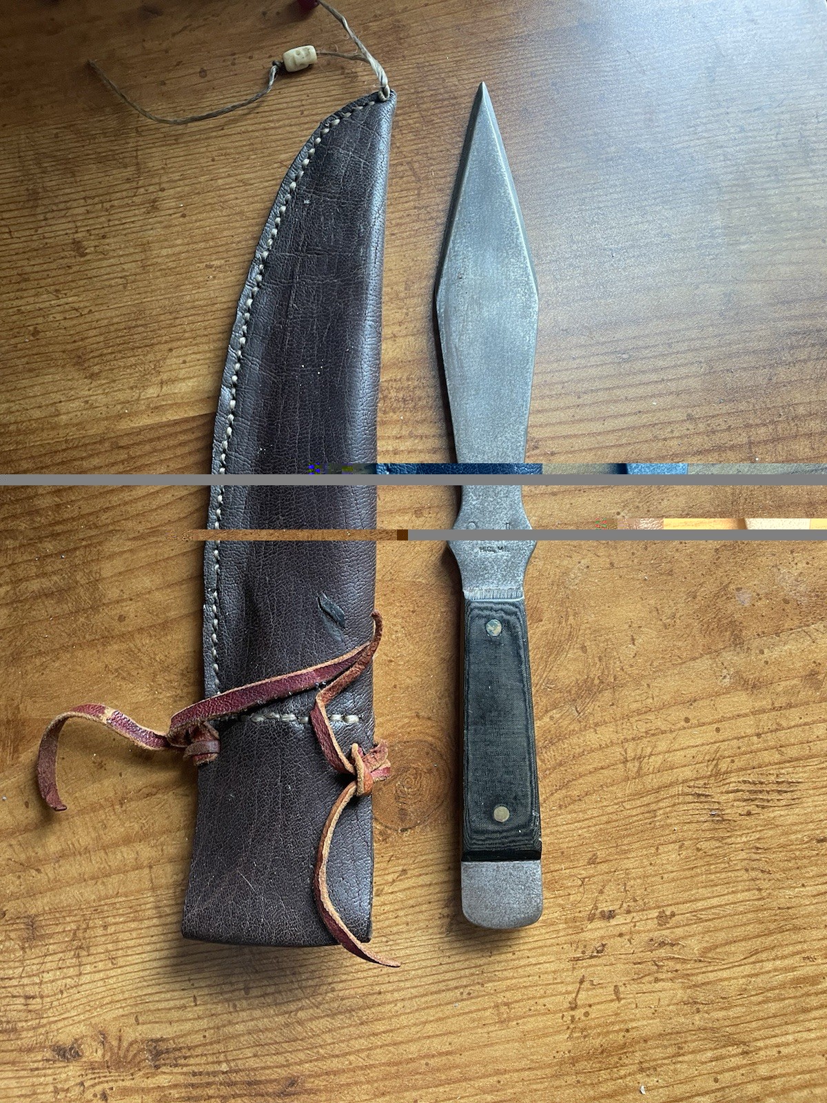 Olsen OK Vintage Throwing Knife Spear Point Full Tang Steel/Composite w Sheath