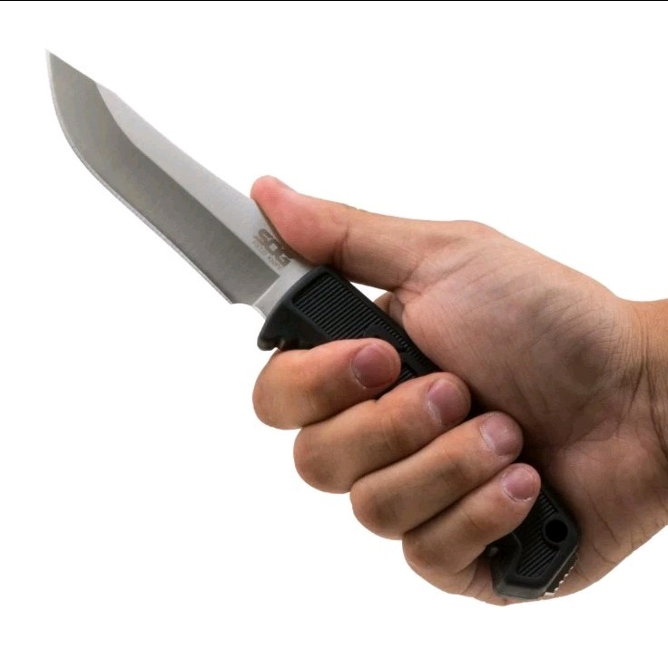 SOG Field Fixed Blade Knife 7Cr17MoV Steel Full Tang w/ Sheath Black TPR 4″