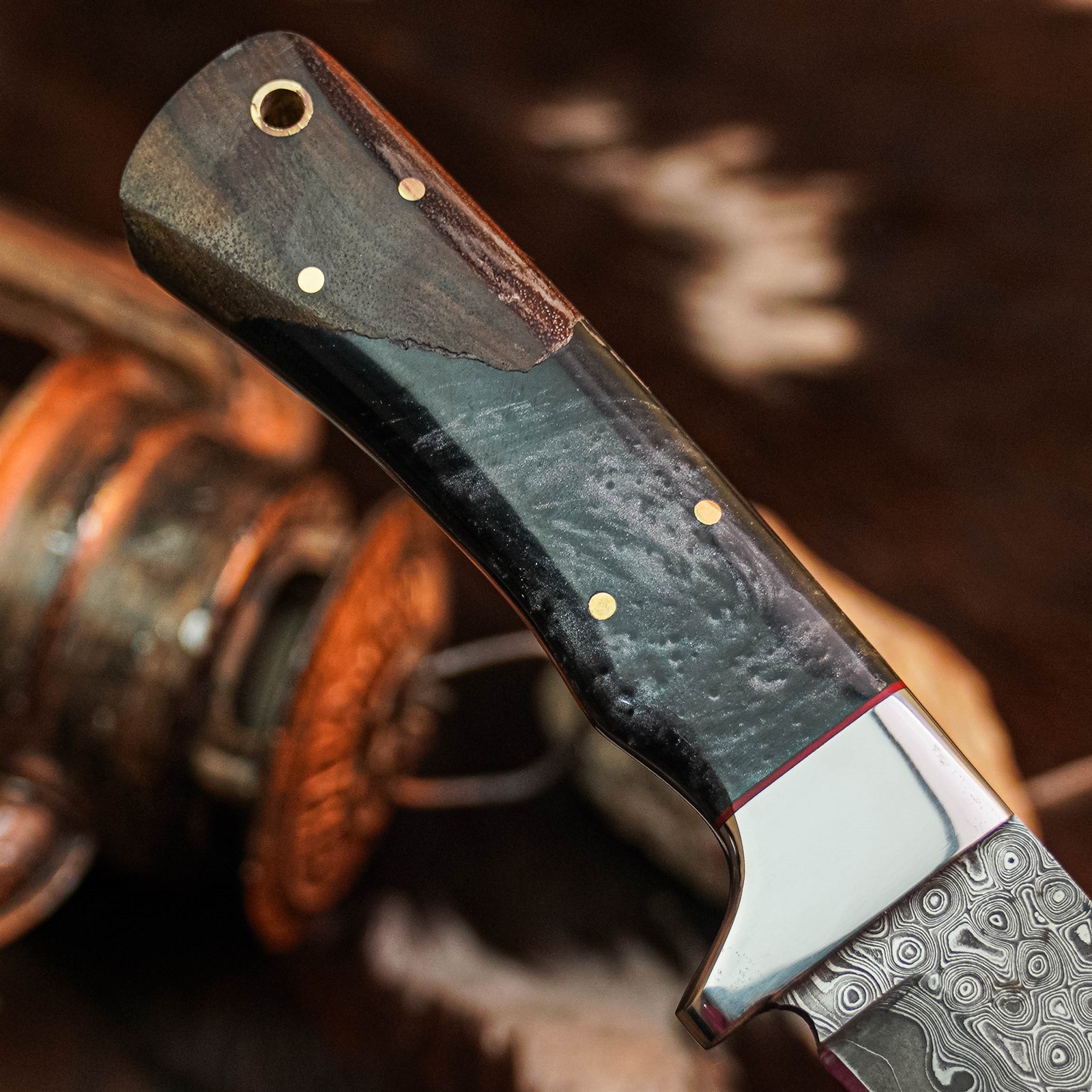 8.8″ Bushcraft Camping Damascus Knife Handmade Full Tang Wood Handle +Sheath