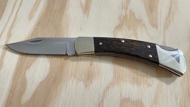 Buck 110USA Ebony WOOD Handle Folding Hunting Knife Lockback W/Leather Sheath-‘