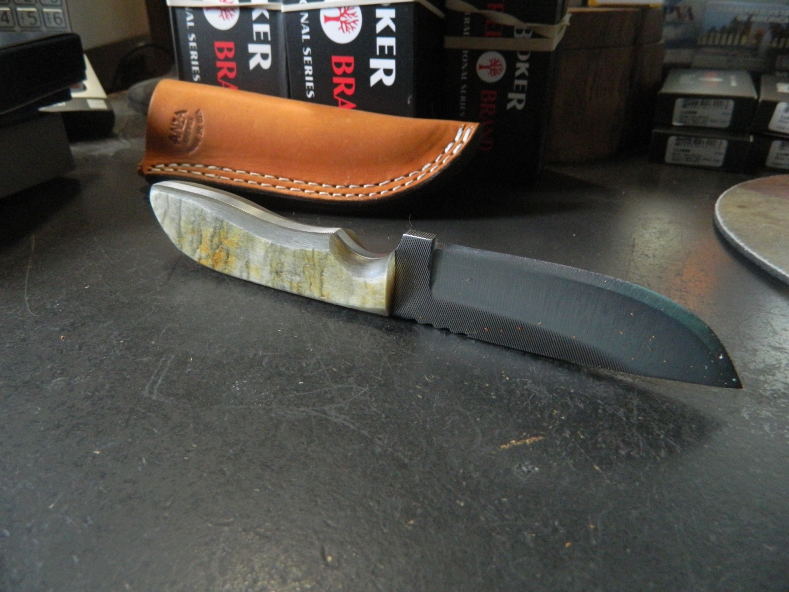 ANZA KNIVES 7.75″-8″ O.A. GENUINE SHEEPS HORN HANDLE BLADE FILE STEEL LEA. SH.