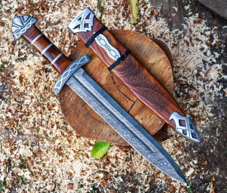 2 PCS Viking Collectible| Damascus Steel Viking Sword | Authentic Norseman Sword