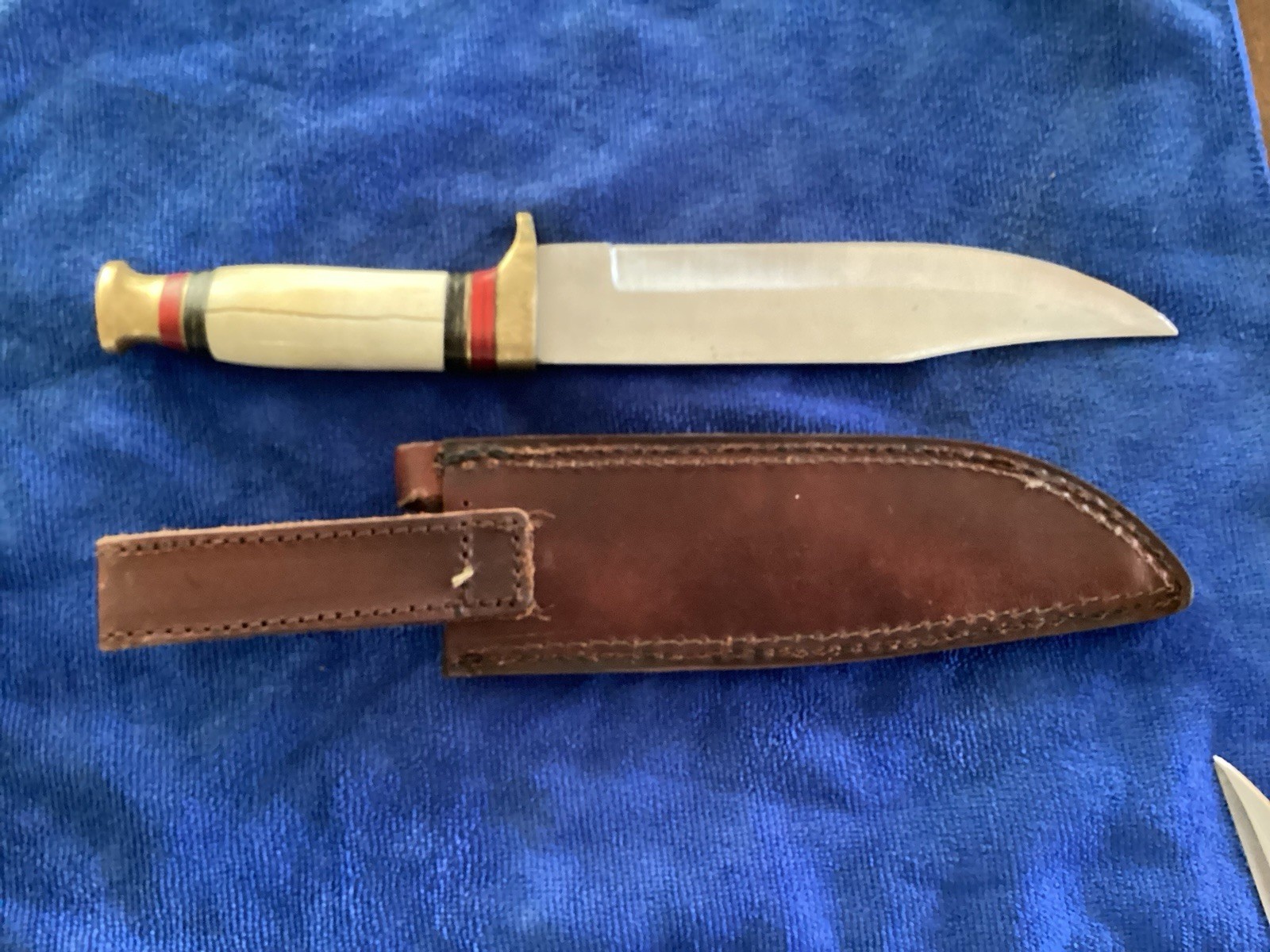 Bowie Knife Clip Point Over 5in Blade Silver Plain Edge with Sheath
