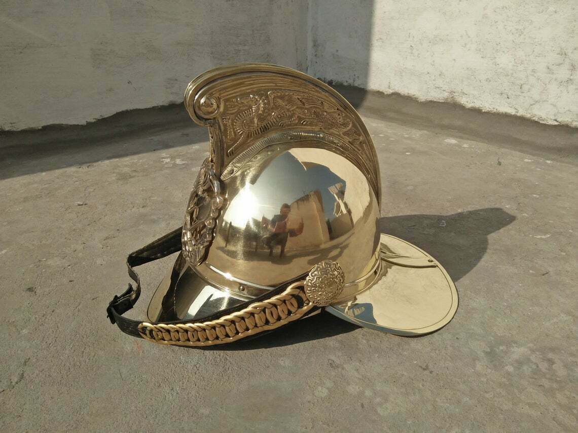 Brass Medieval Napoleonic French Cavalry Fire Brigade Helmet, Brass Helmet Gift