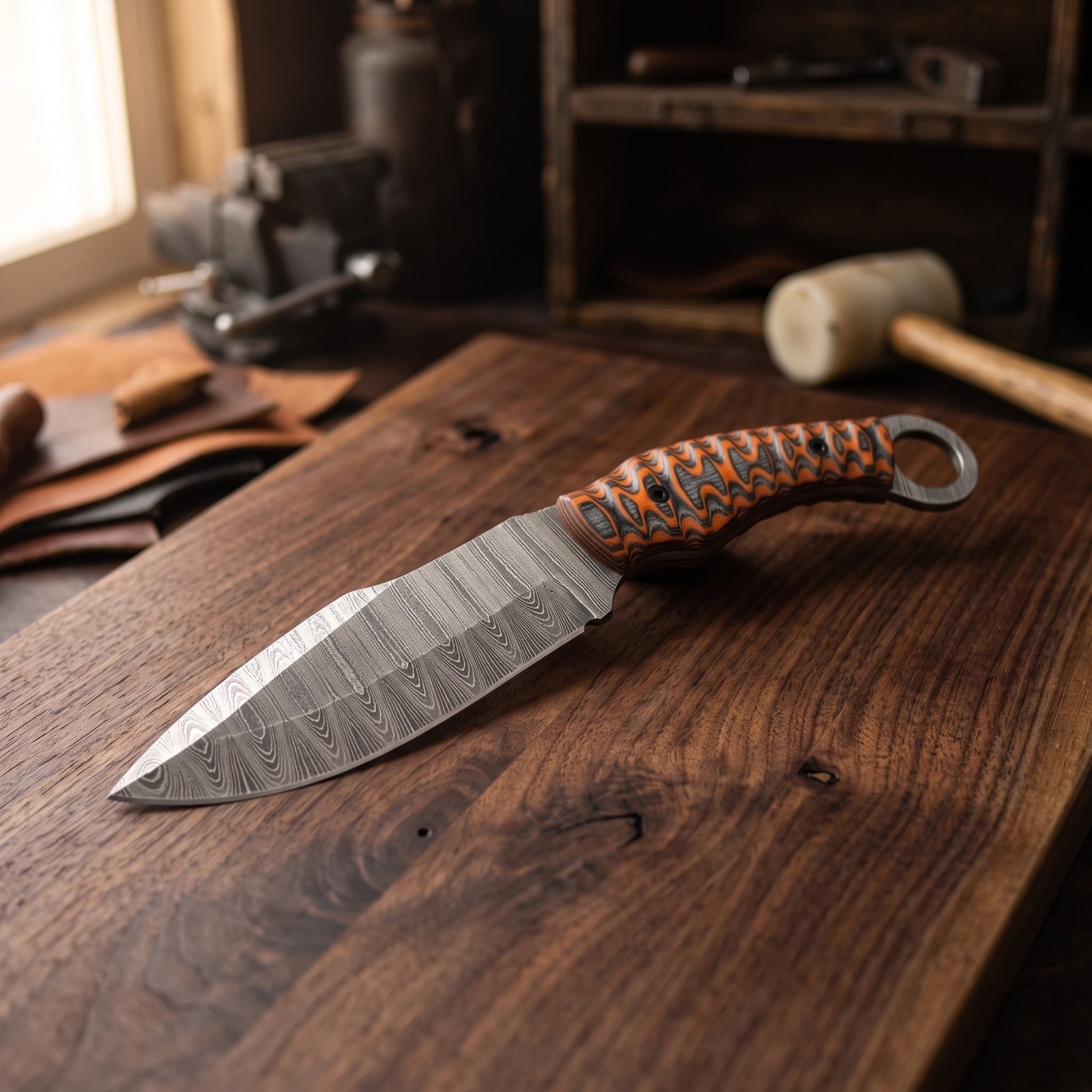 Karambit Knife Damascus Steel Handmade Full Tang Fixed Blade Hunting Wood Handle