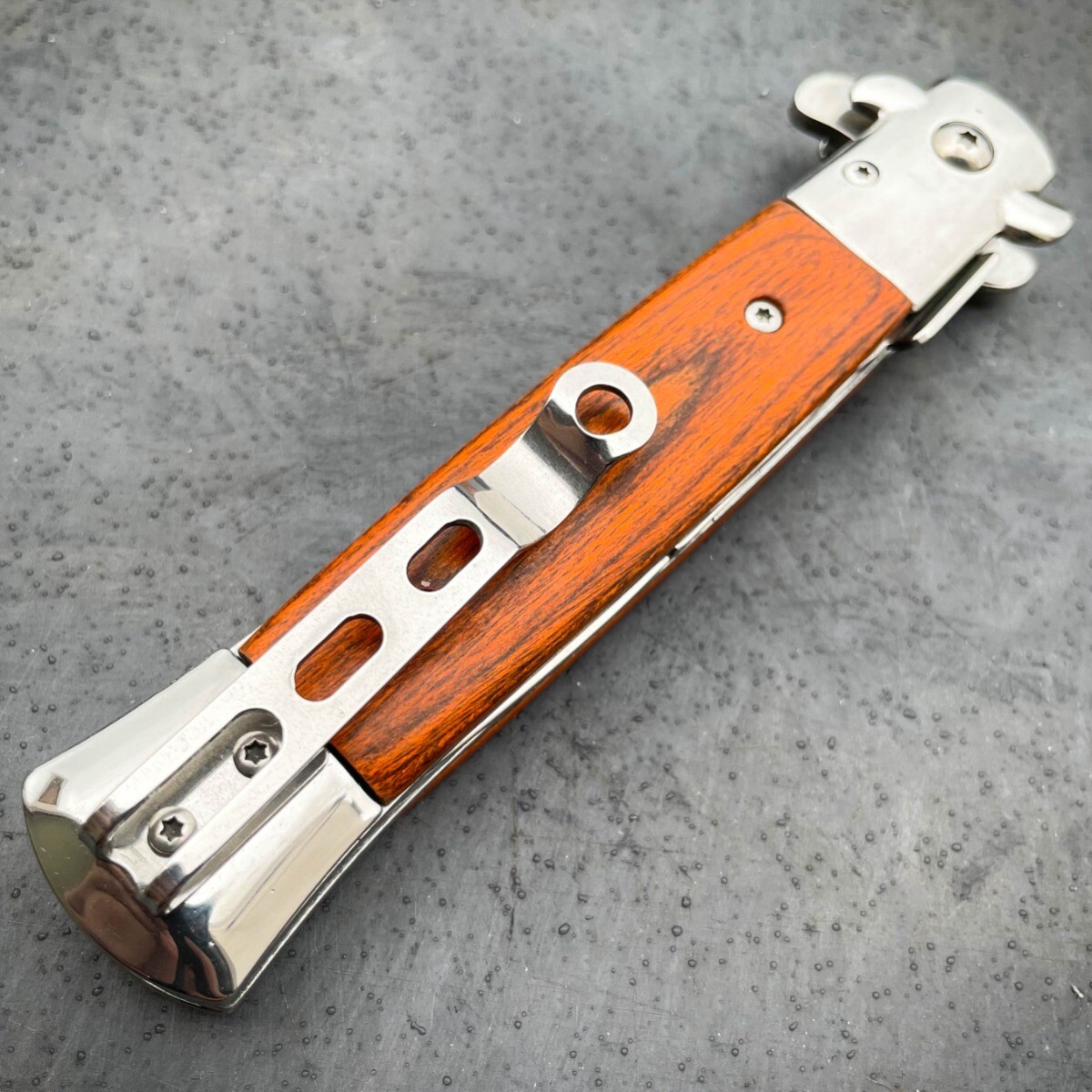 9″ Brown Italian Style Stiletto Folding Spring Assisted Open Pocket Knife