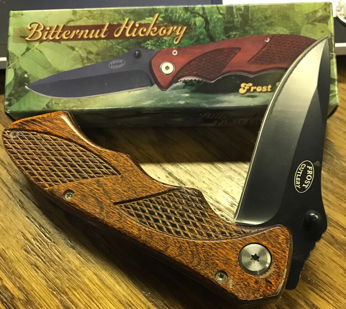 KNIFE FROST CUTLERY, BITTERNUT HICKORY 18-016W/B, 4 1/2 INCH BLADE CLOSED