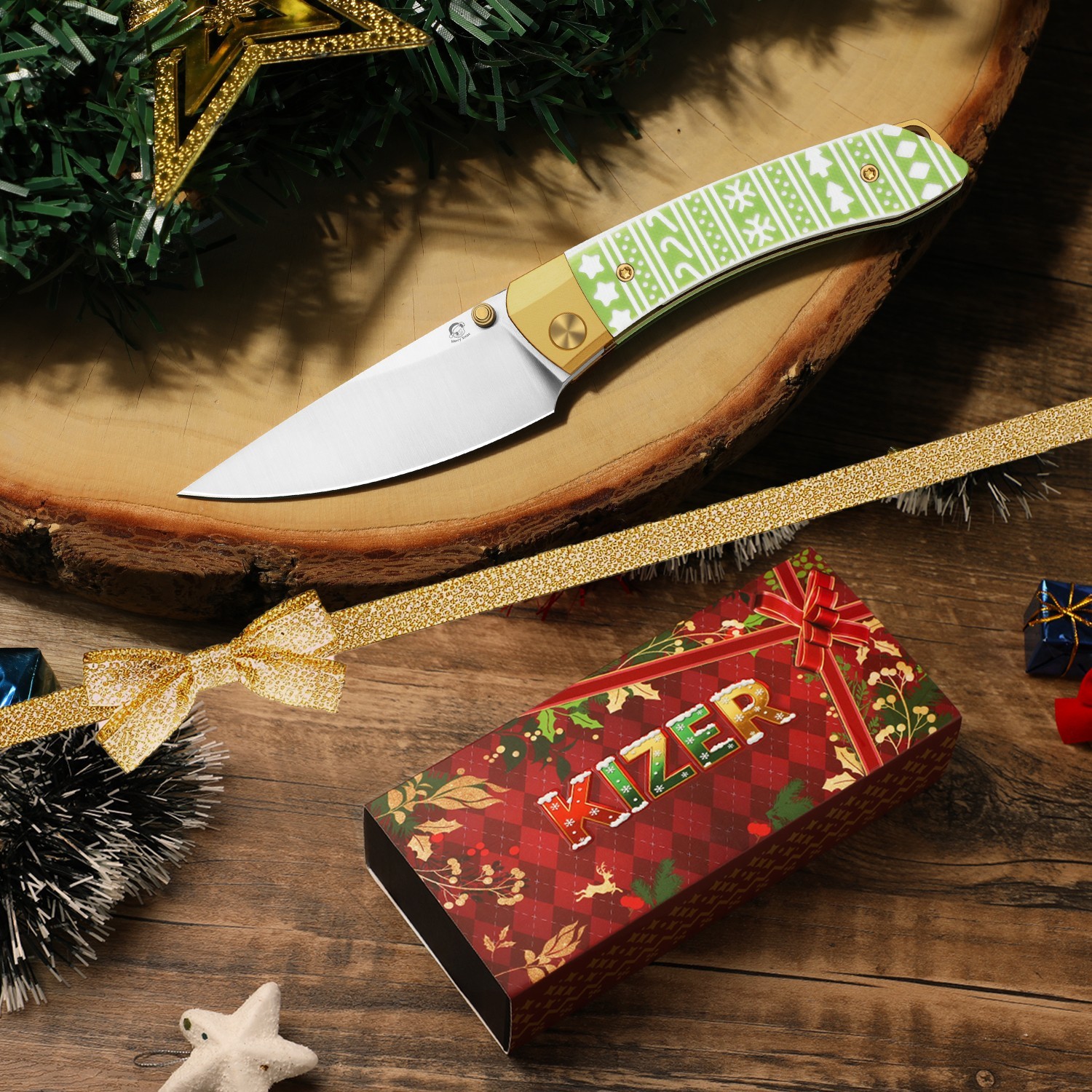 Kizer Mini MoMo Christmas Gift Folding Knife S45VN Blade Aluminum & G10 Handle