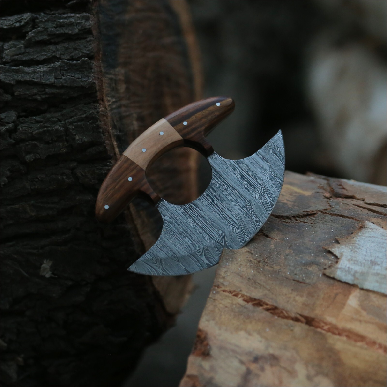 SHARDBLADE Alaskan Ulu Knife W/Sheath, HAND FORGED 5.8″ Damascus Steel Pizza Cut