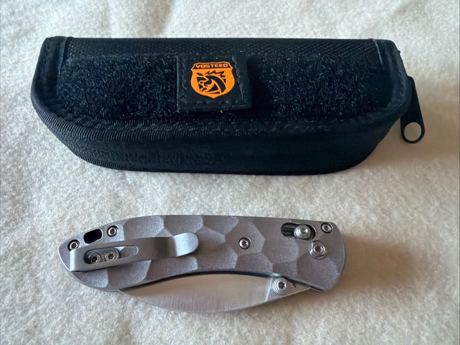 Vosteed Mini Knightshade Gray Sculpted Aluminum Handle 154CM Steel Blade A0213