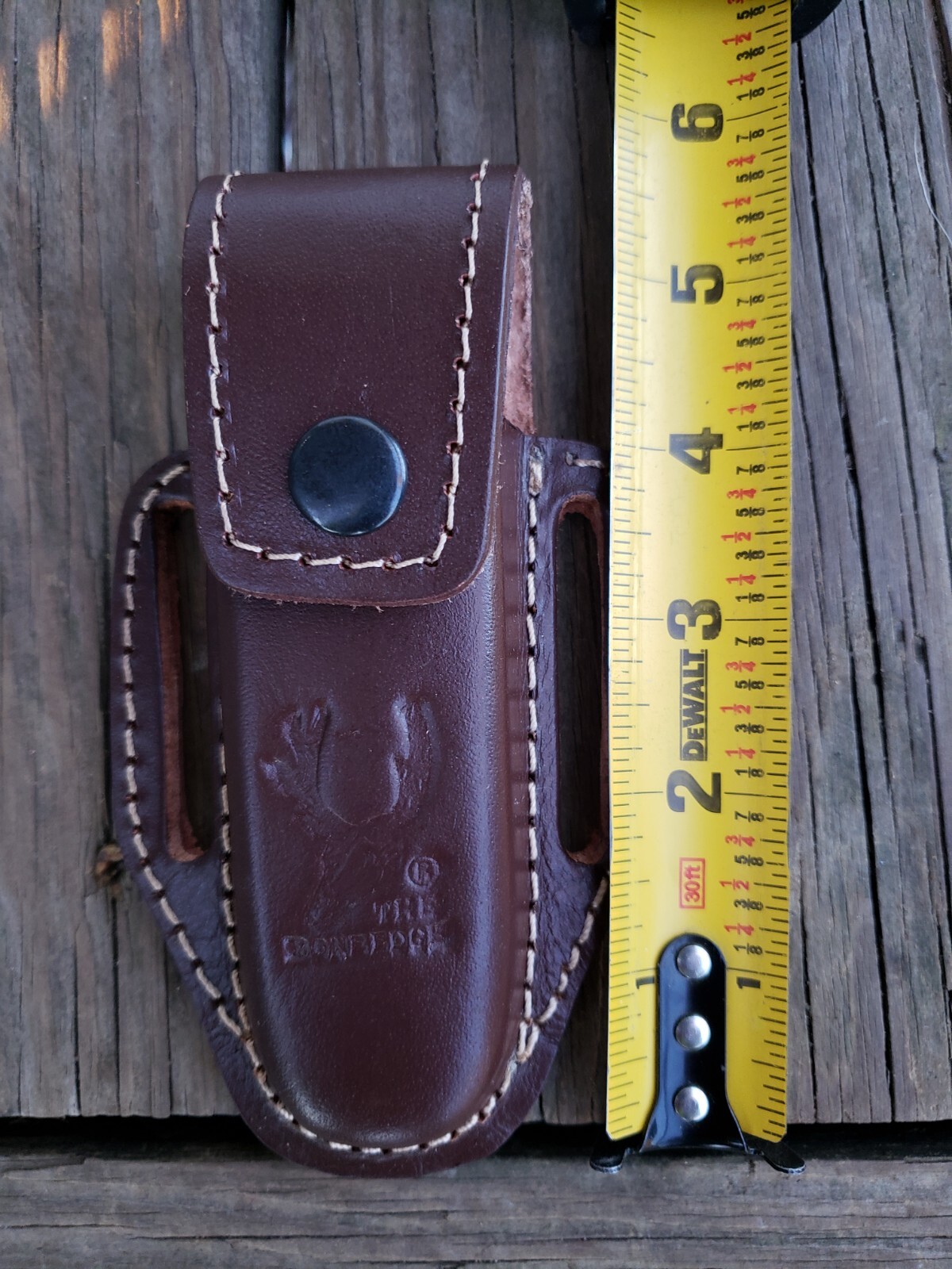 5″ Brown Slip Thru Leather Sheath Belt Knife Holder Pocket Folding Spring Knife