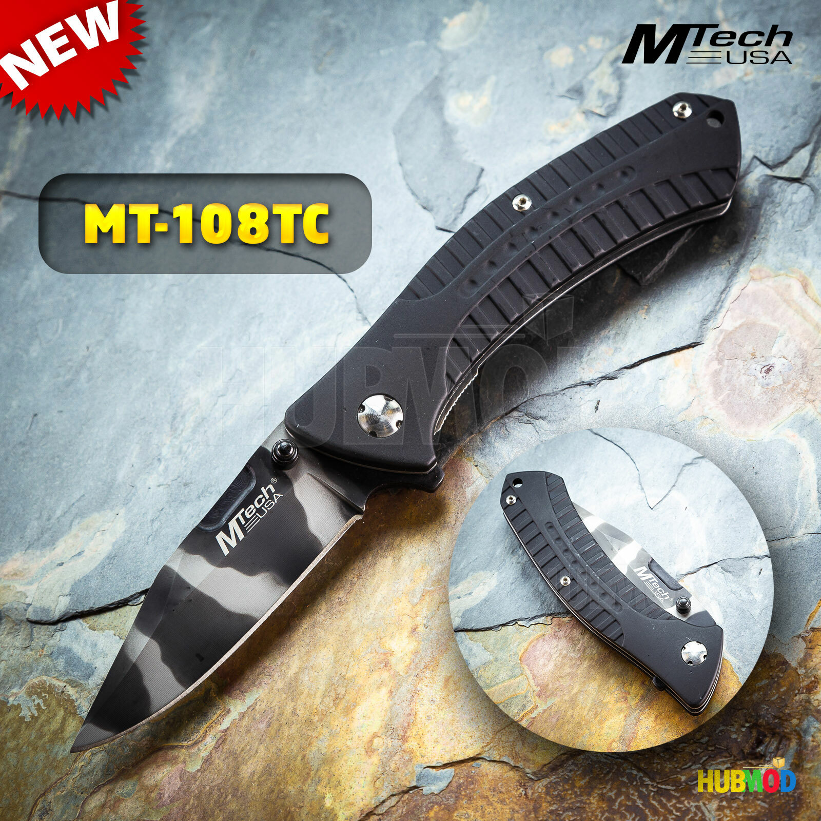 8″ MTech USA 440 Stainless Tactical Folding Knife Pocket Clip Black Silver Camo
