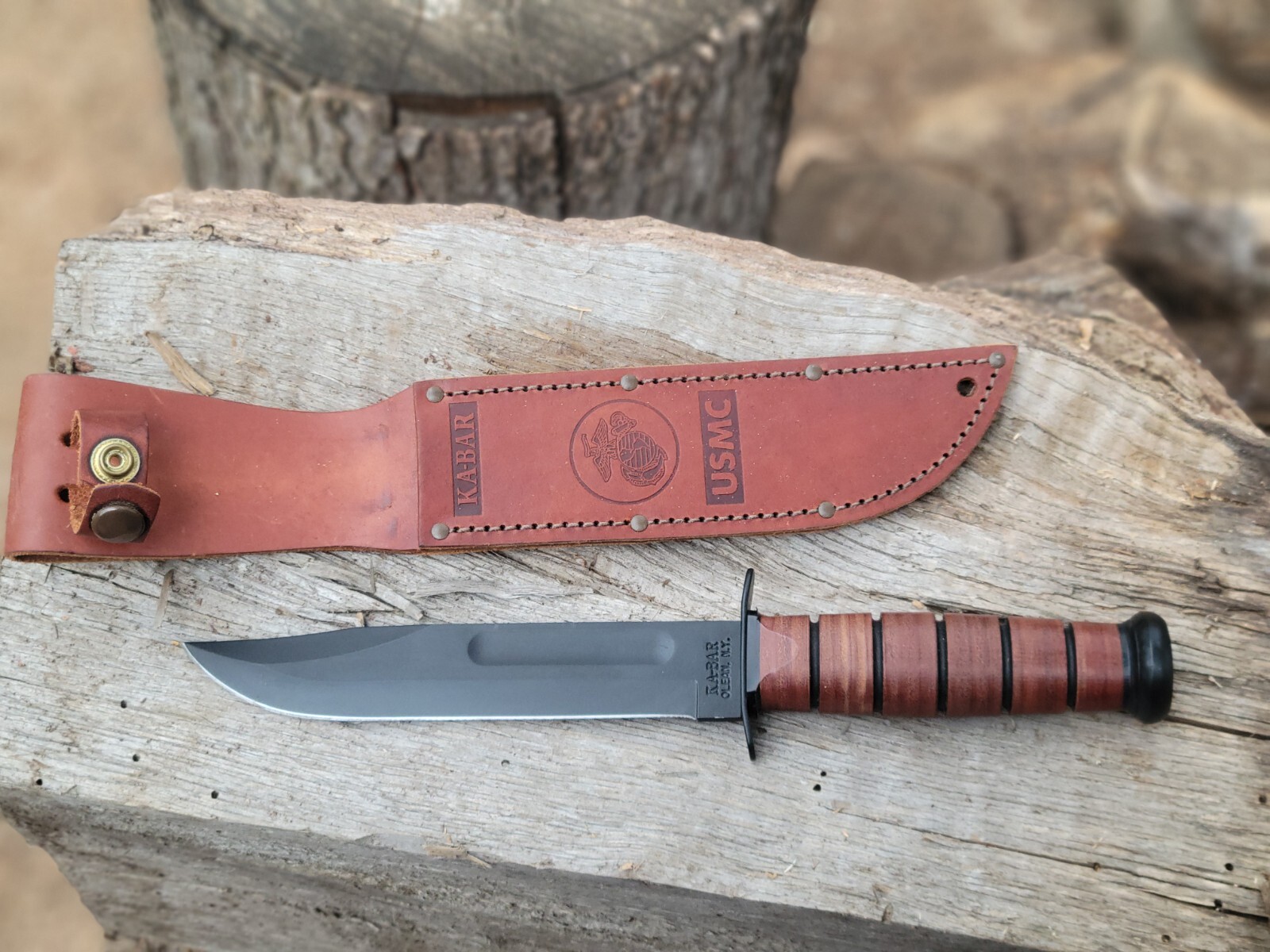 KaBar 1217 Fighting/Utility Knife USMC Leather Sheath Straight Edge