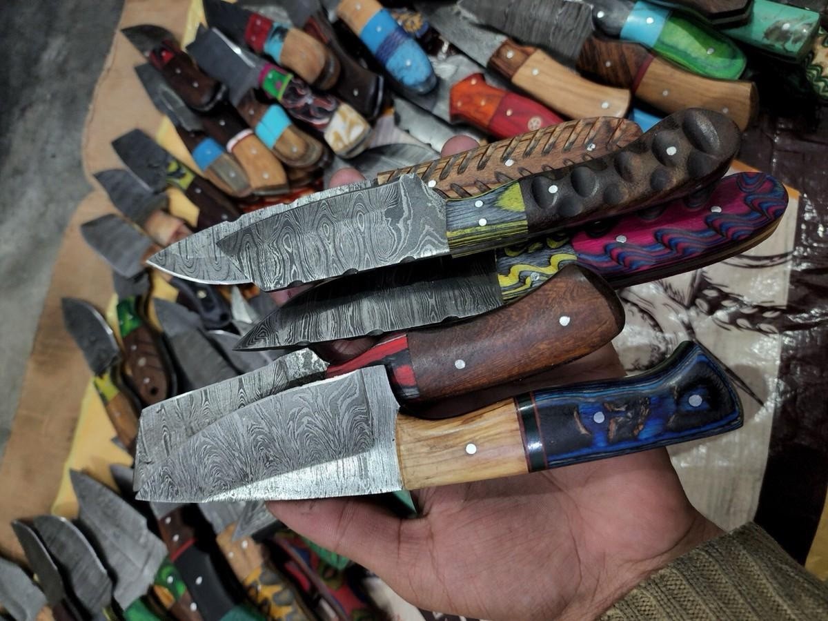 LOT OF 100 PCS CUSTOM HANDMADE DAMASCUS STEEL MIX SKINNER KNIVES EDC