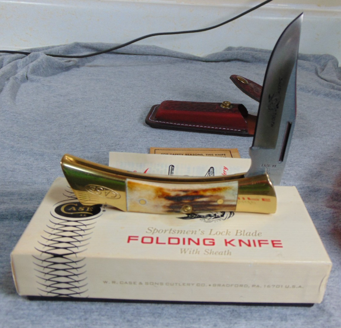 Vintage Case XX Shark Tooth P197 SSP Lock Back Knife Box & Sheath 1980 new