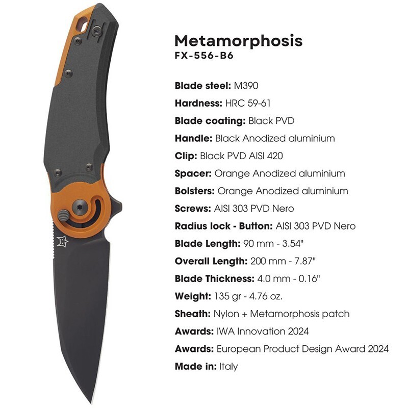 Fox Knives Metamorphosis FX-556 M390 Stainless Steel Radius Lock Folding Knife