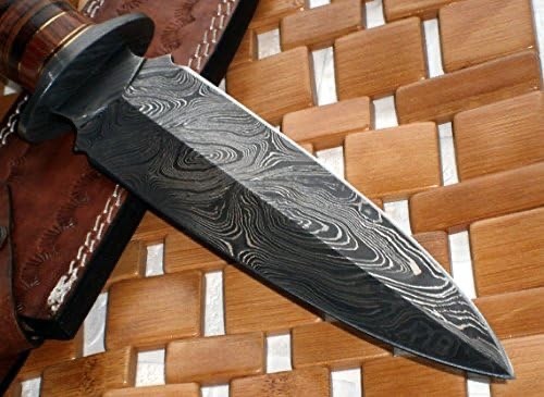 Custom Handmade Damascus Steel 13 Inches Dagger Knife – Leather Handle
