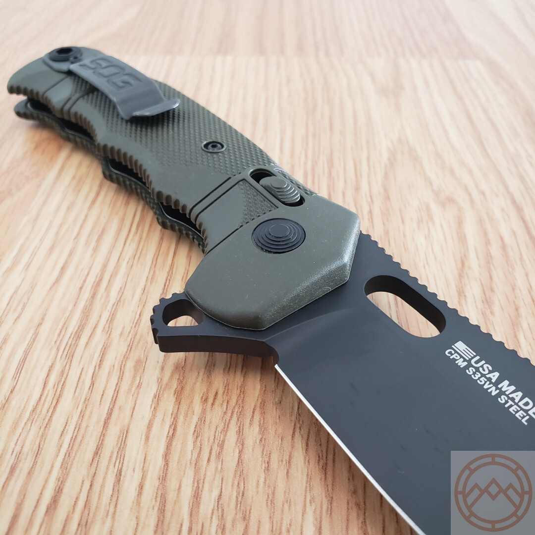 SOG SEAL XR Folding Knife 4″ S35VN Steel Clip Point Blade OD Green GRN Handle
