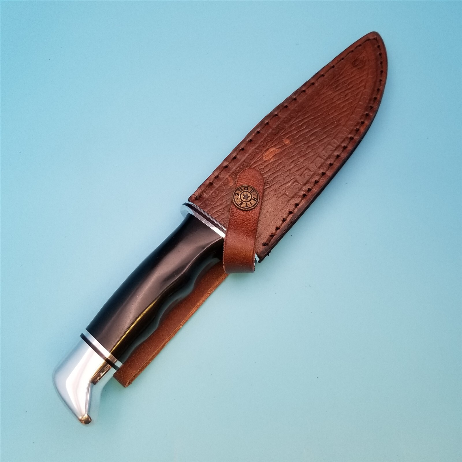 Knife Sheath Fixed Blade Leather Brown Basketweave Hunting Bowie 10.5″ x 6.75″