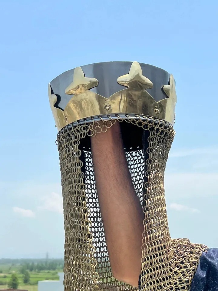 Monty Python King Arthur Helmet, Armor Helmet with Av Entail, Chain Mail Helmet