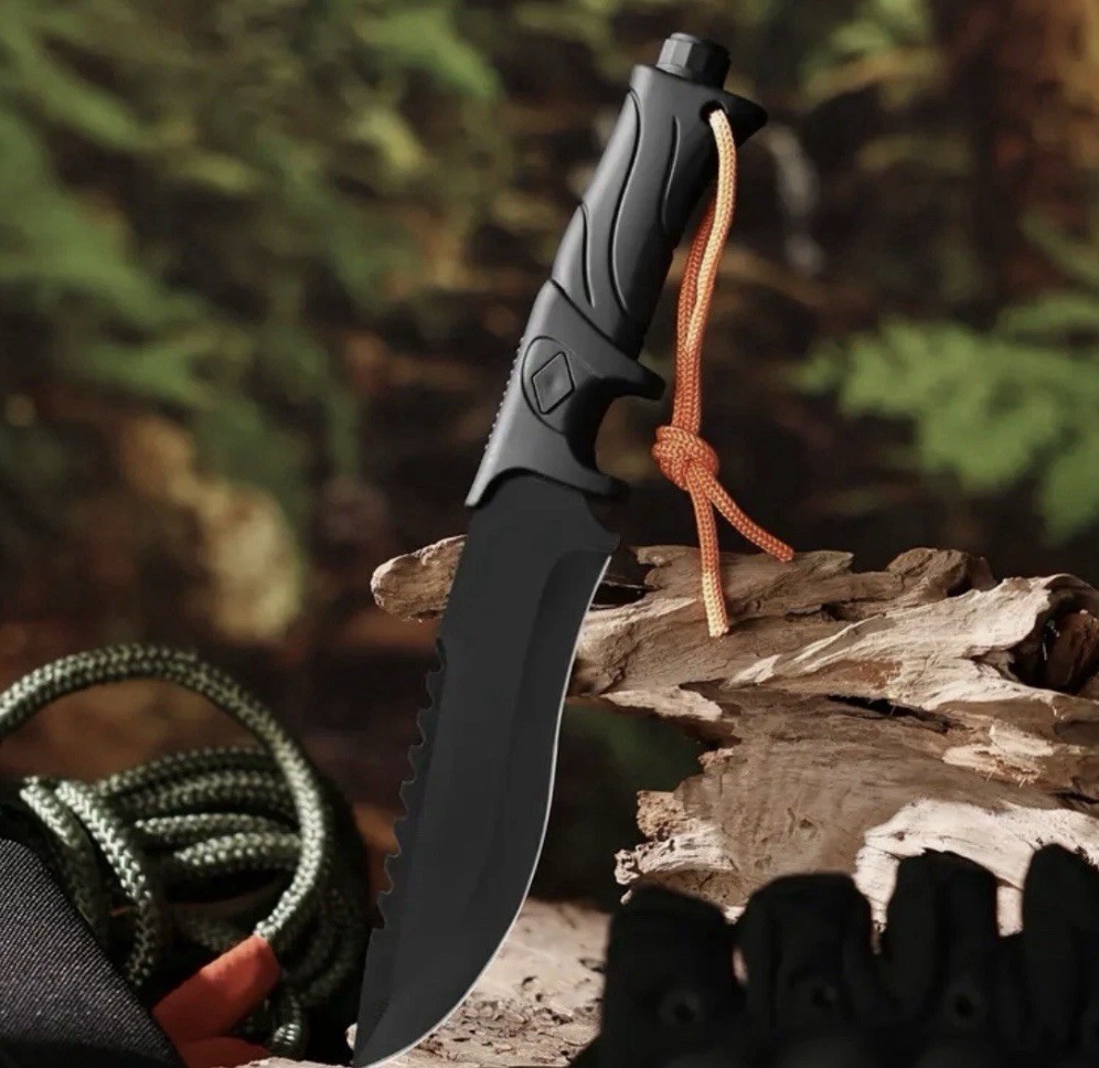 10.31 Inch Hunting Knives Steel Blade Black Knife Nylon Sheath Black Handle