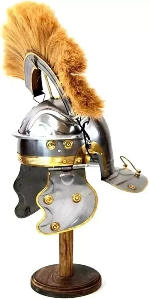 Roman Centurion Helmet 18 Gauge Steel Brass Leather Plumed Crest Warrior Armor