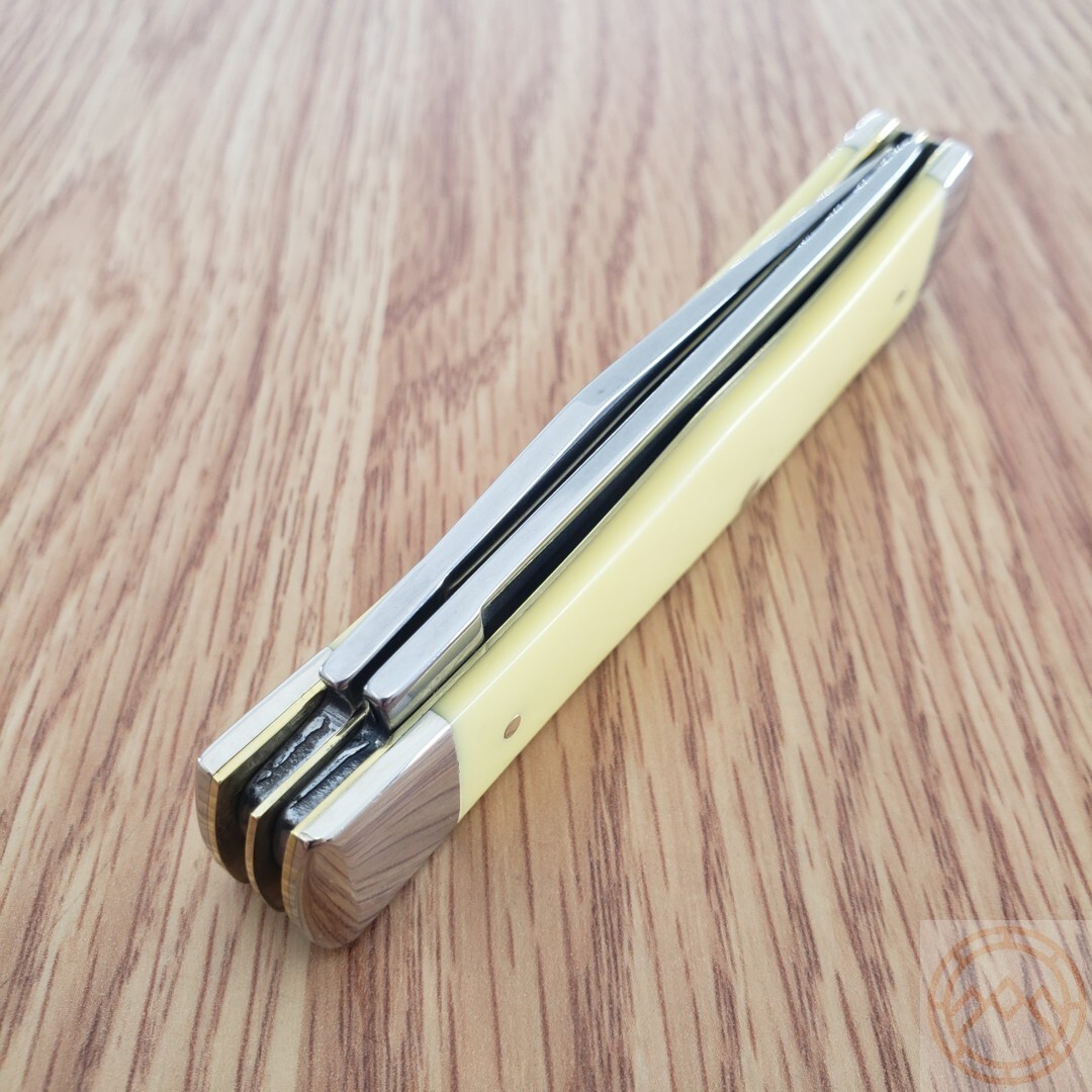 Case XX Trapper Pocket Knife Carbon Steel Blades Yellow Smooth Synthetic Handle
