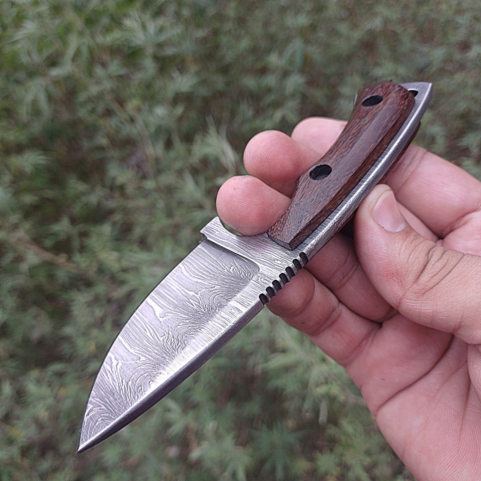 Damascus Small Fixed BLade Neck Knife Handmade EDC, Outdoor Camping Hiking