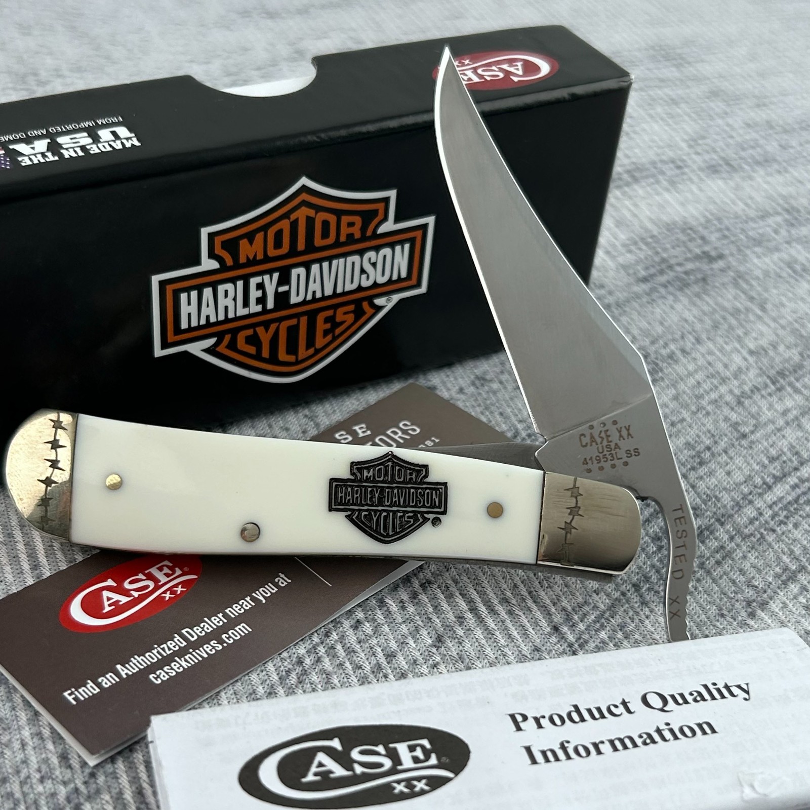 Case xx Knives Harley-Davidson Russlock 52249 White Pocket Knife Stainless