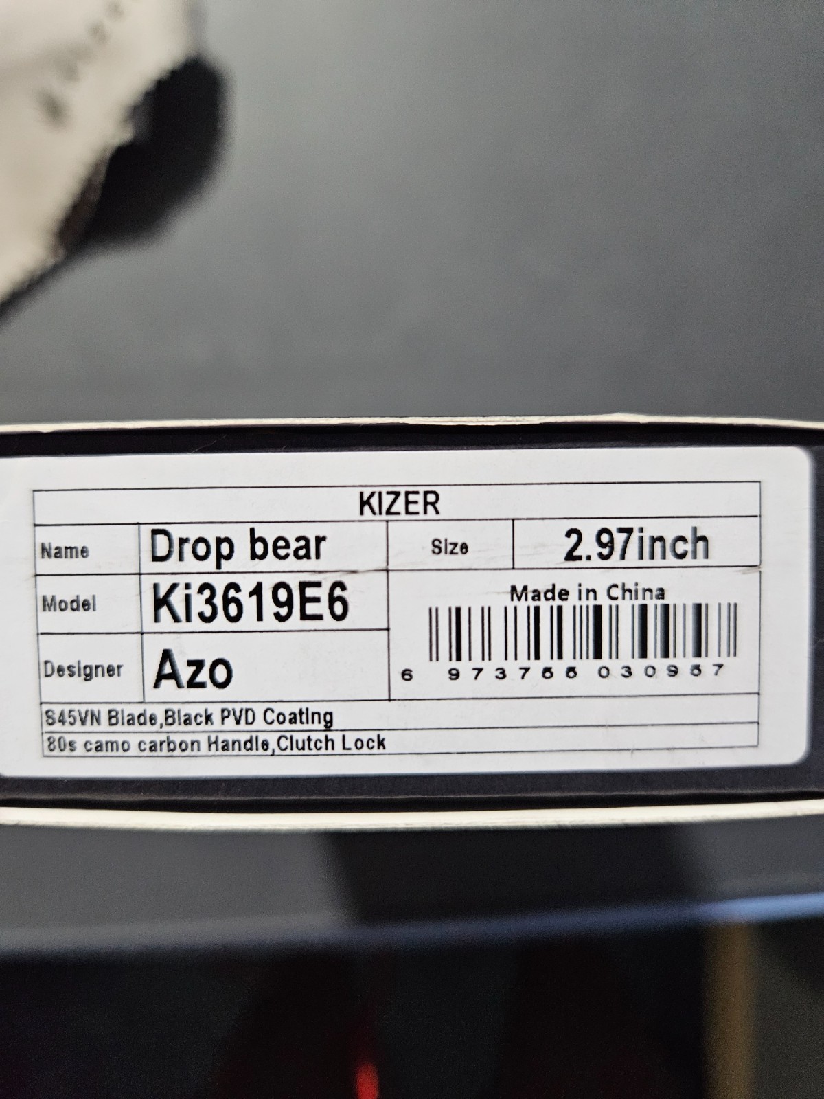 Kizer Drop Bear Blade City Exclusive S45VN Blade 80s Camo Carbon Handle 200 made