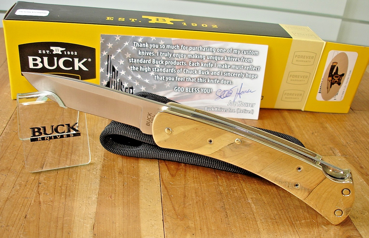 JOE HOUSER CUSTOM BUCK KNIFE 110 HUNTER BRASS INSIDE OUT DP 2024 BOS S30V BLADE