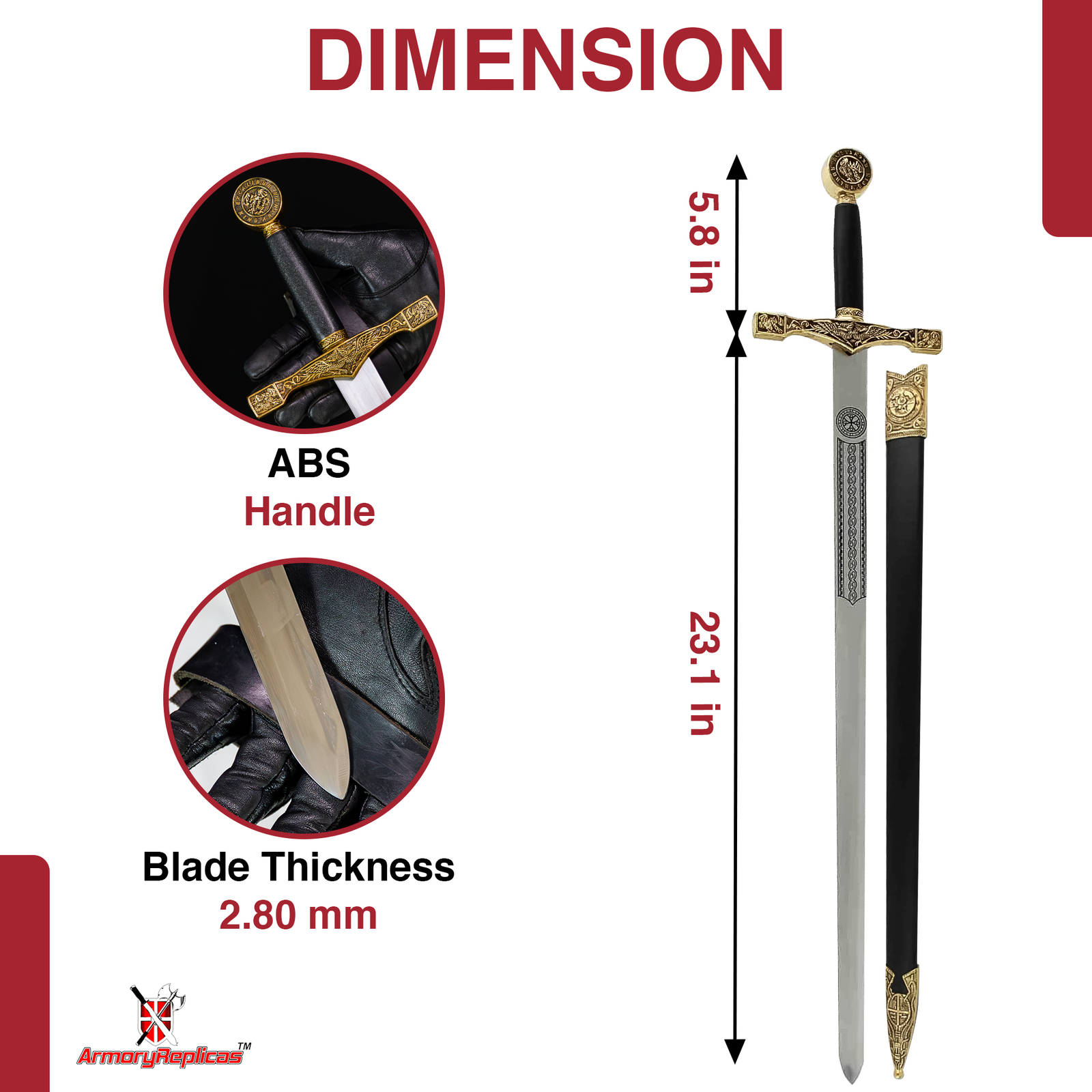 King Arthur Excalibur Longsword – Replica Medieval Knights Sword Gold-Anodized