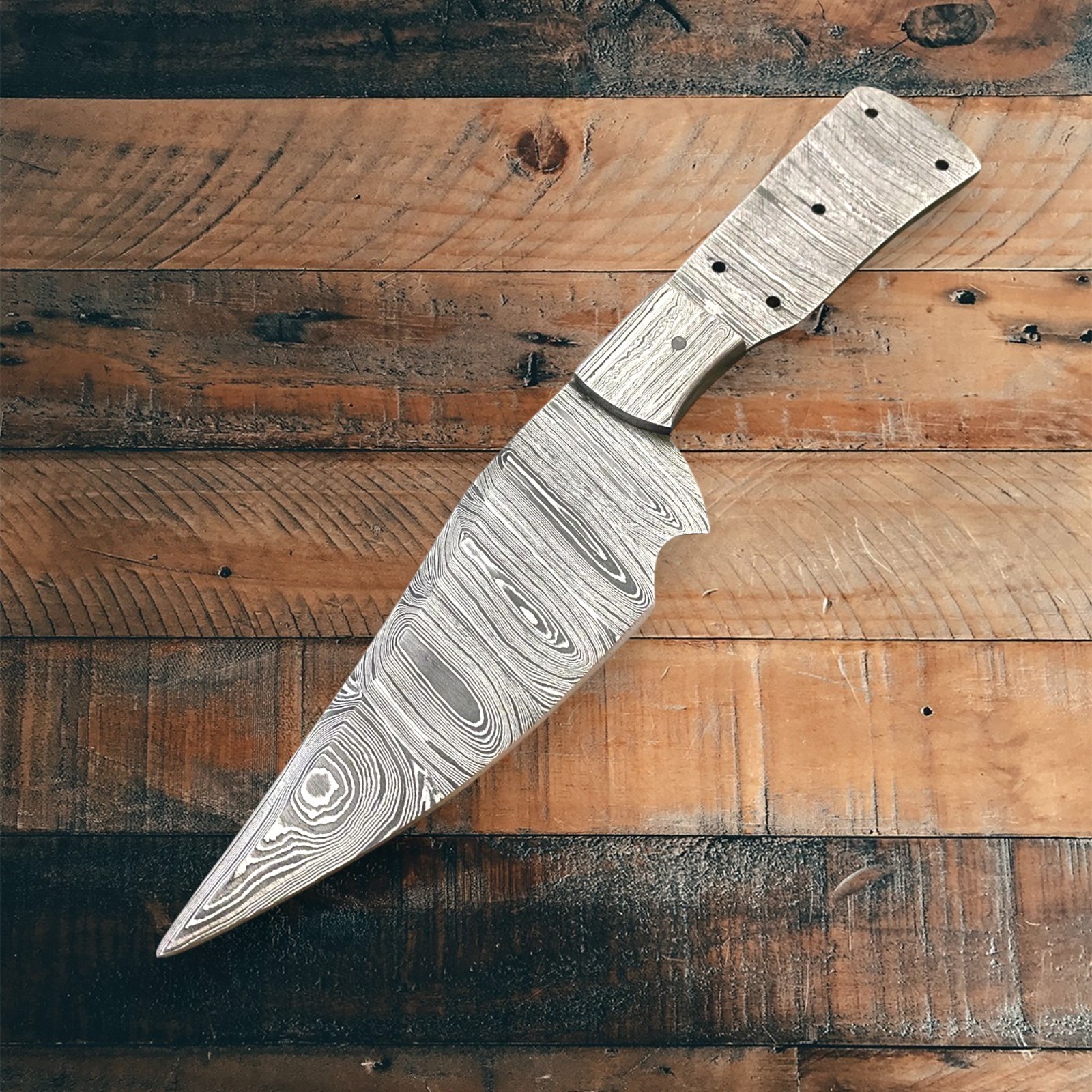 Damascus Steel Knife Blank Full Tang Clip Point 8in Tactical DIY Hunting Tool