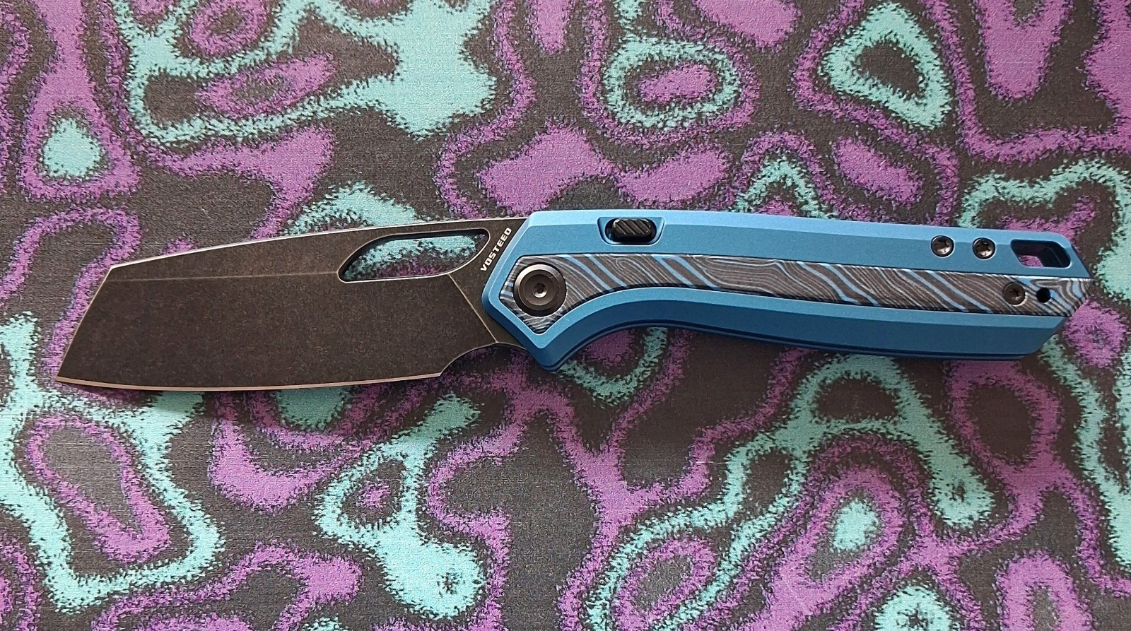 Vosteed Kroc 329 Top Liner Lock Knife Blue Aluminum Handles with Topographic G10
