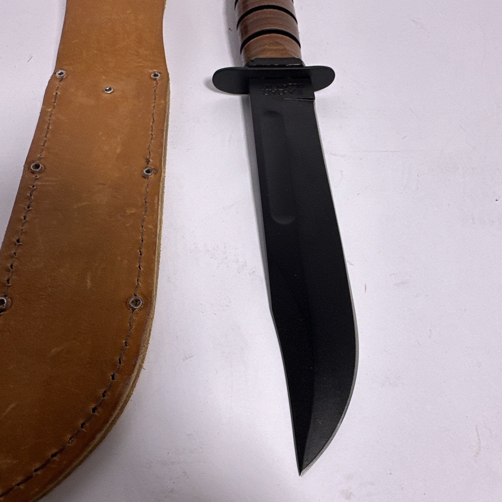 Ka-Bar USMC Fighting Utility Knife 1217 Olean NY 7” Blade Leather Sheath EXC