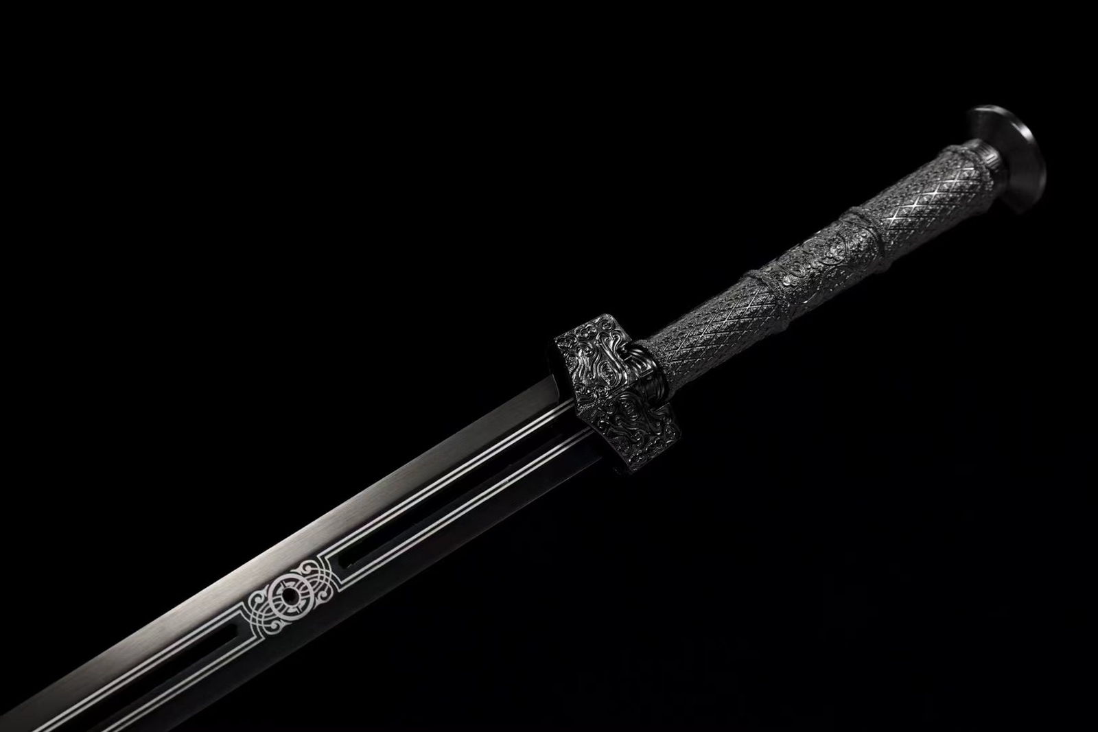 43»Black Dragon Chinese Han Dynasty Jian 1095 Steel Double Edge Straight Sword