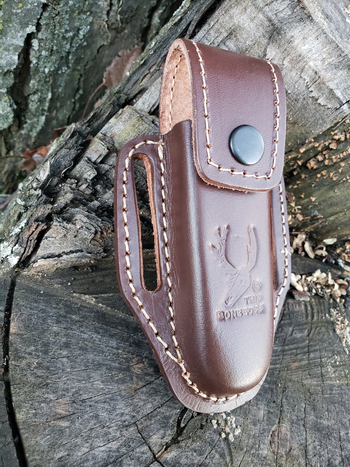 5″ Brown Slip Thru Leather Sheath Belt Knife Holder Pocket Folding Spring Knife