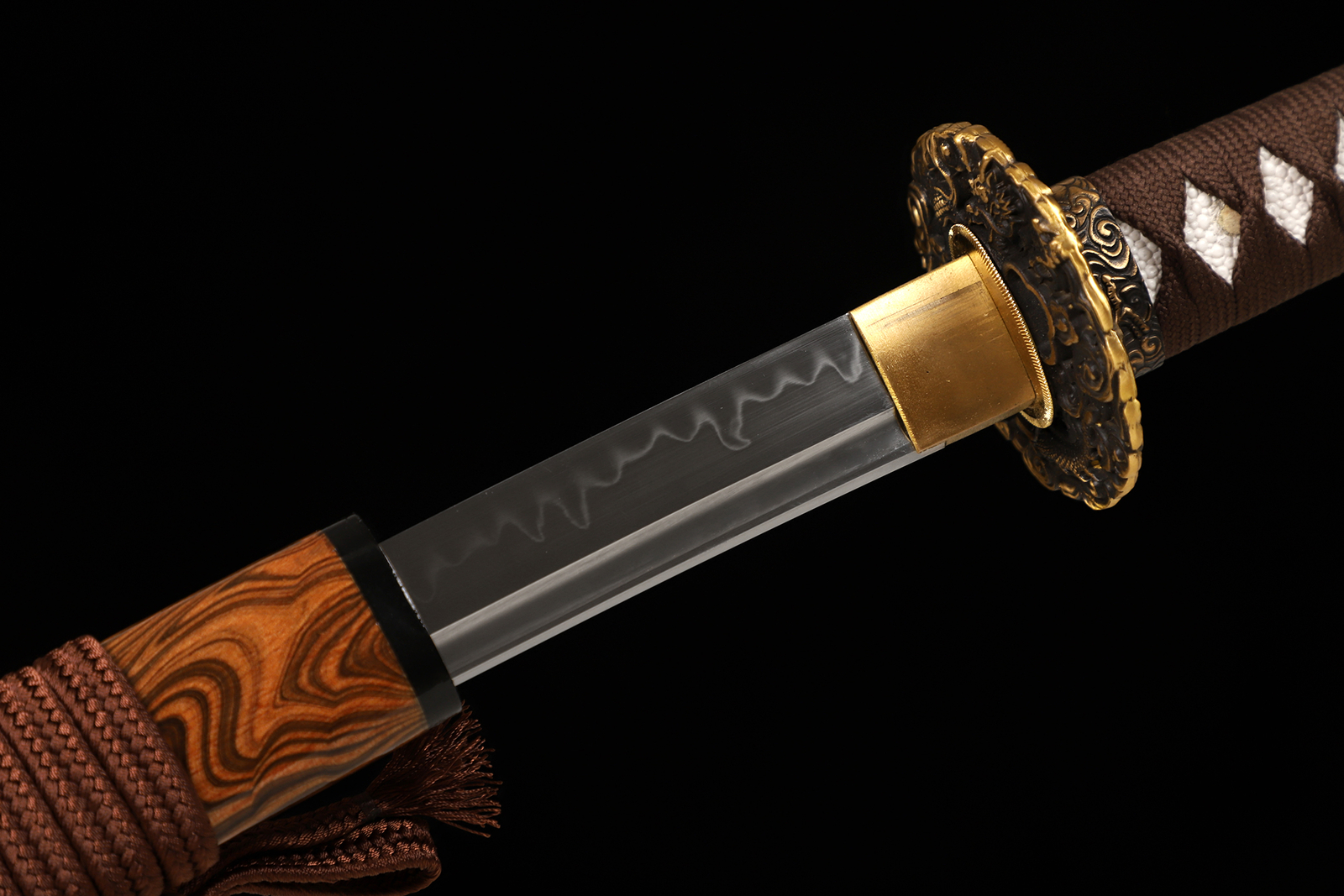 US SHIP Katana Sword Real Hamon Clay Tempered T10 Steel Razor Sharp Brass Tsuba