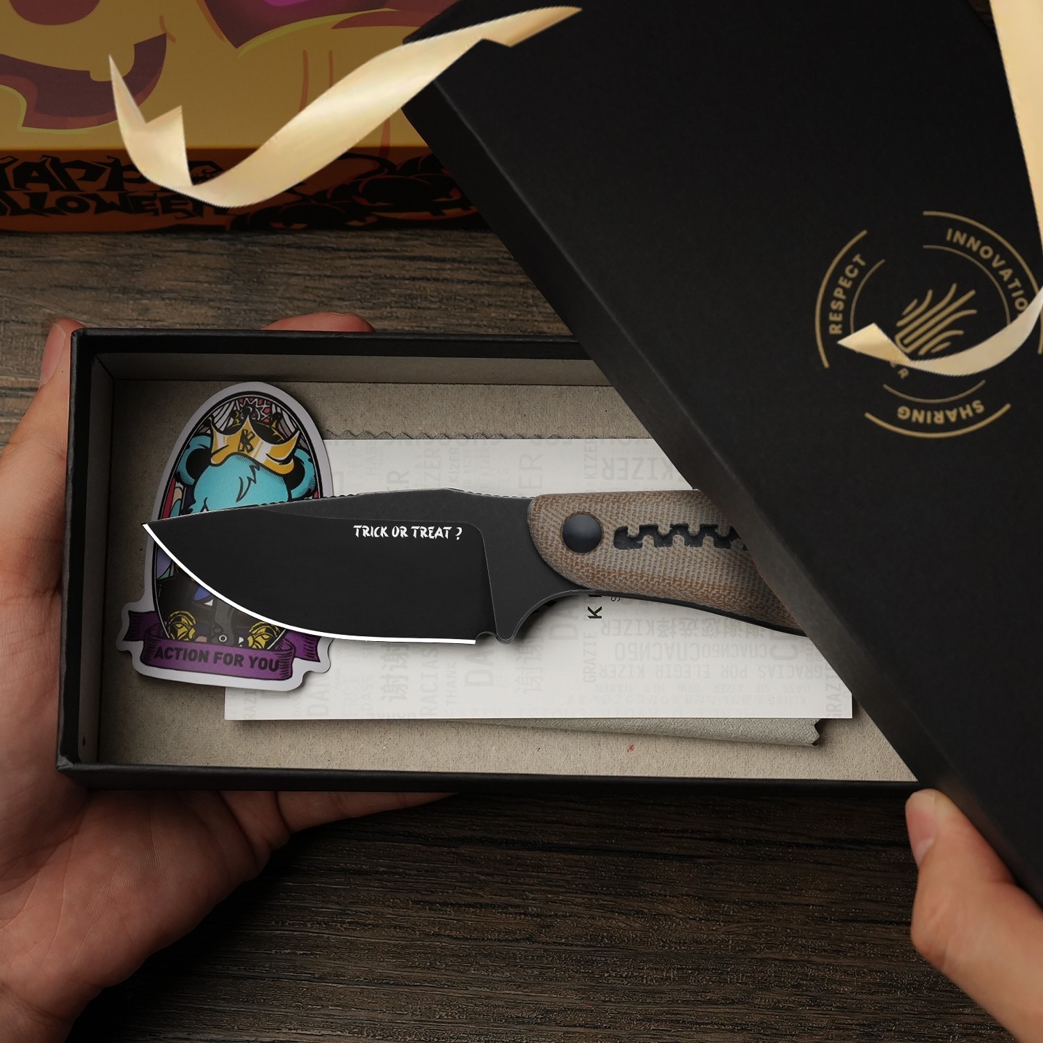 Kizer Hare Fixed Knife Nitro-V Blade Micarta &G10 Handle +Sheath Halloween Gift
